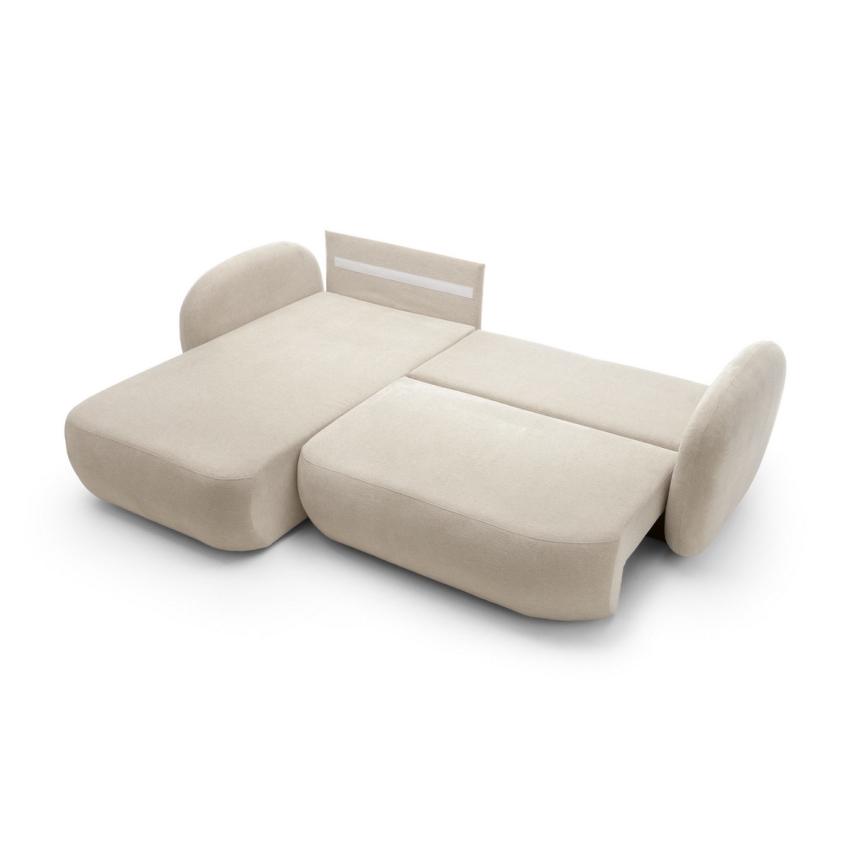 Sofá esquinero cama con almacenamiento en forma de L OLBIA izquierda beige