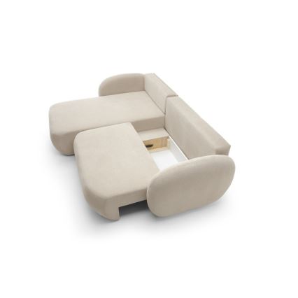 Sofá esquinero cama con almacenamiento en forma de L OLBIA izquierda beige