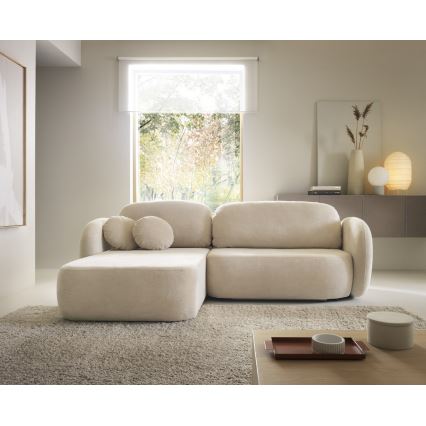 Sofá esquinero cama con almacenamiento en forma de L OLBIA izquierda beige