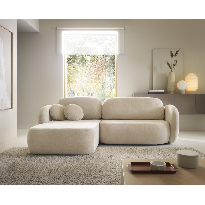 Sofá esquinero cama con almacenamiento en forma de L OLBIA izquierda beige