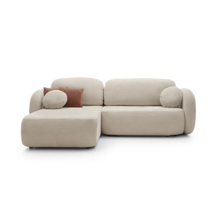 Sofá esquinero cama con almacenamiento en forma de L OLBIA izquierda beige