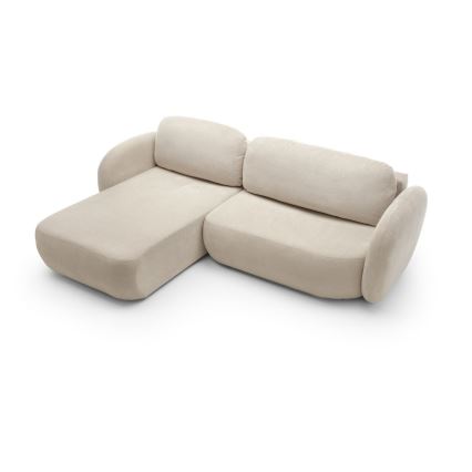 Sofá esquinero cama con almacenamiento en forma de L OLBIA izquierda beige