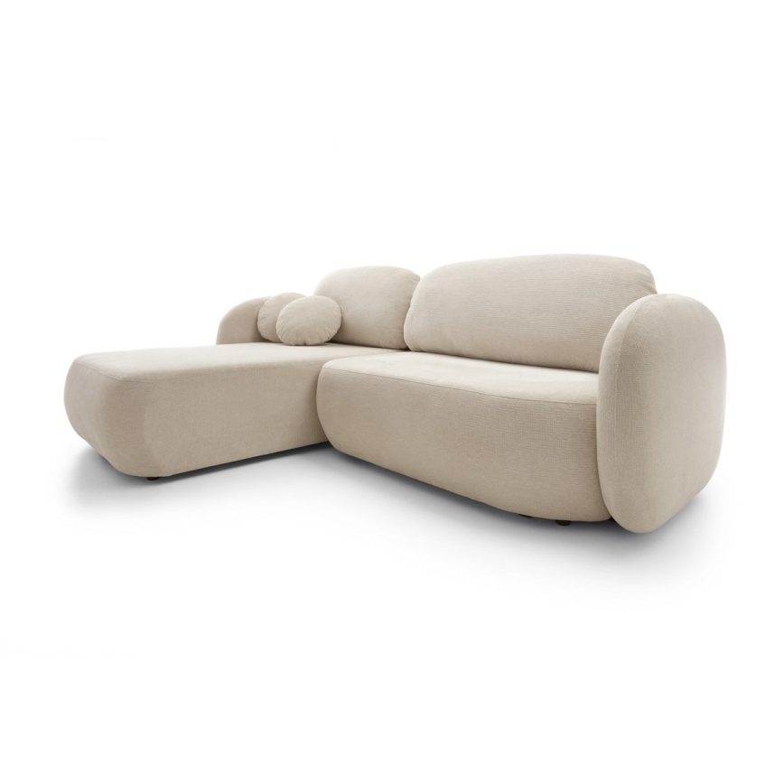 Sofá esquinero cama con almacenamiento en forma de L OLBIA izquierda beige