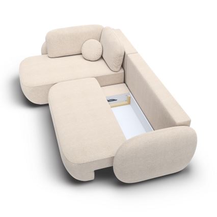 Sofá esquinero cama con almacenamiento en forma de L OLBIA izquierda beige