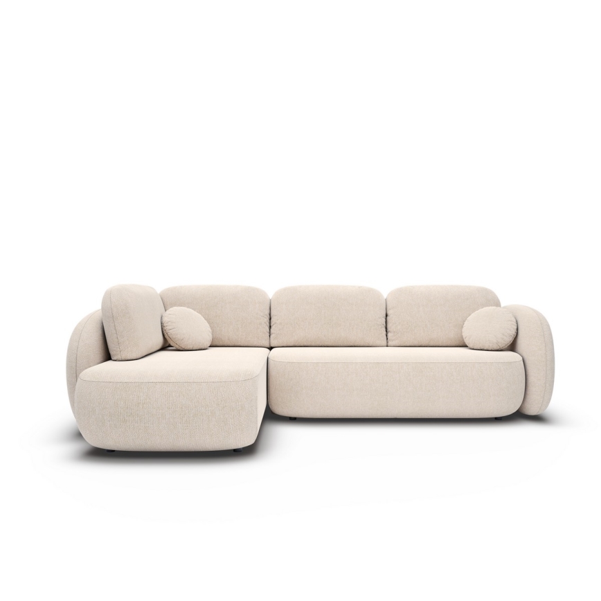 Sofá esquinero cama con almacenamiento en forma de L OLBIA izquierda beige