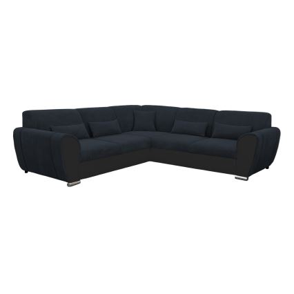 Sofá esquinero cama en L VISEU, izquierdo, antracita/negro, con arcón