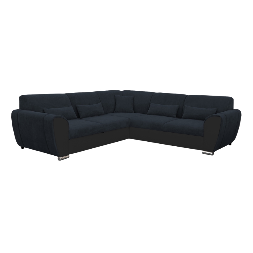 Sofá esquinero cama en L VISEU, izquierdo, antracita/negro, con arcón