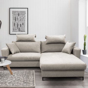 Sofá esquinero cama con espacio de almacenamiento en L HORTA, orientación derecha, gris