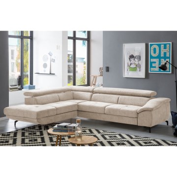 Sofá esquinero cama convertible en L BRESCIA, con espacio de almacenamiento, lado izquierdo, beige