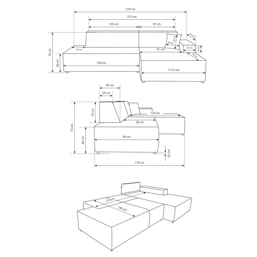 Sofá esquinero cama desplegable en L TERAMO con espacio de almacenamiento, orientación derecha, beige