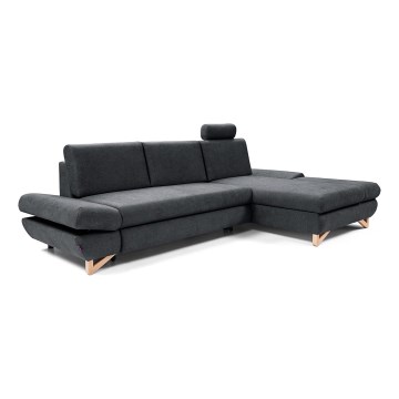 Sofá esquinero cama en L AVESTA, tapizado, con espacio de almacenamiento, orientación derecha, antracita