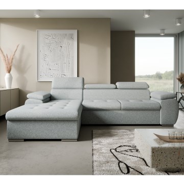 Sofá esquinero cama en L con arcón de almacenaje PADUA, gris, versión izquierda