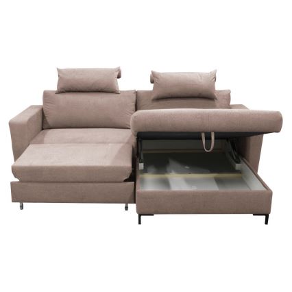 Sofá esquinero cama en L HORTA con arcón de almacenaje, orientación derecha, rosa