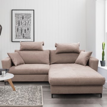 Sofá esquinero cama en L HORTA, con arcón, orientación derecha, color rosa