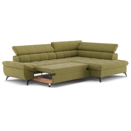 Sofá esquinero extensible en L MARANO, lado derecho, color oliva