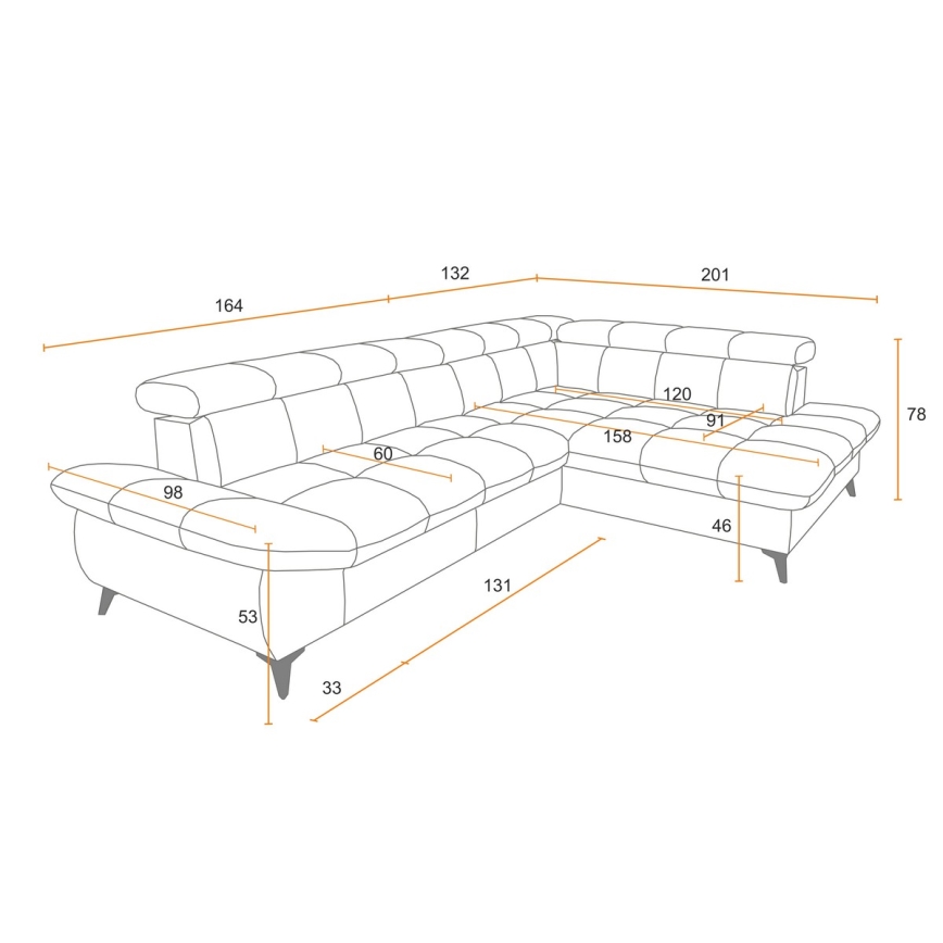 Sofá esquinero en L abatible MARANO izquierdo beige