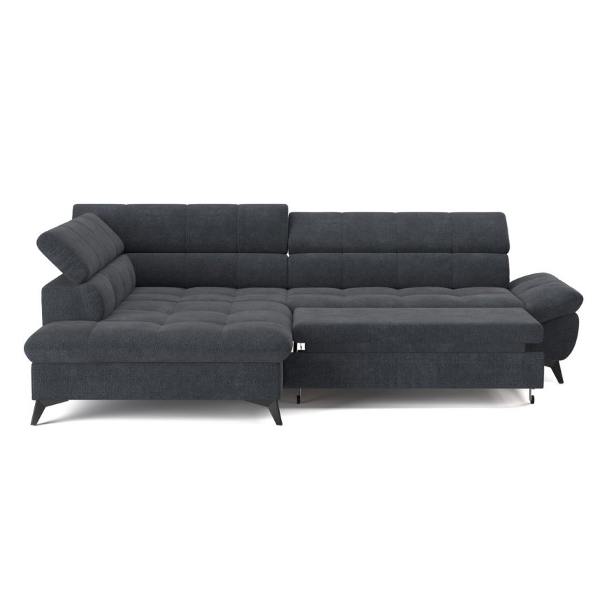 Sofá esquinero abatible en L MARANO izquierdo negro