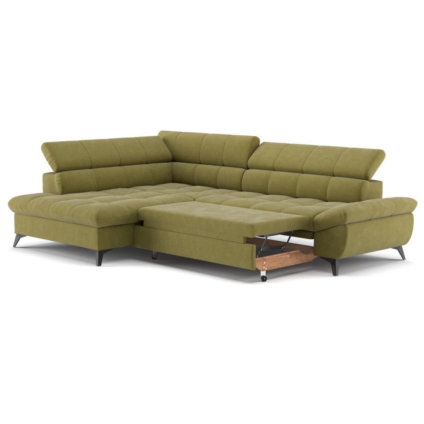 Sofá esquinero extensible en L MARANO izquierdo color oliva