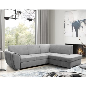 Sofá esquinero cama en L SERPA con arcón de almacenamiento, chaise a la derecha, gris