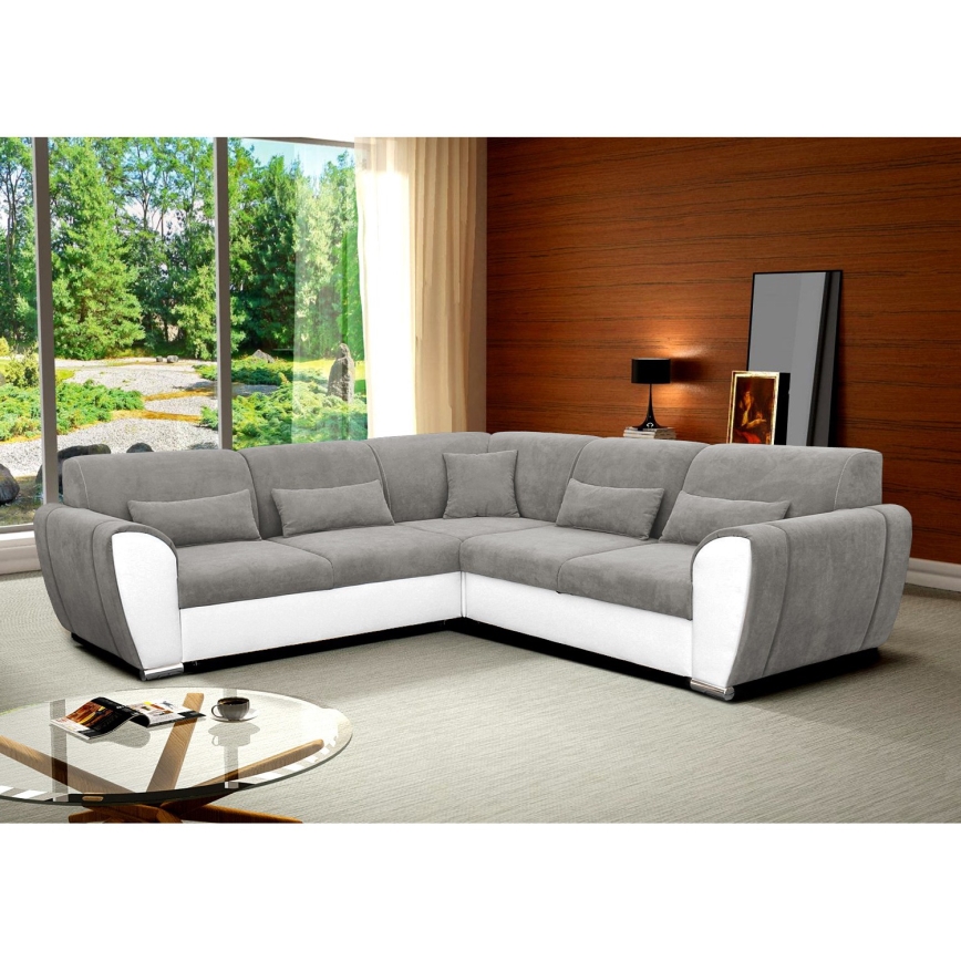 Sofá esquinero cama en L VISEU con espacio de almacenamiento, izquierdo, gris/blanco