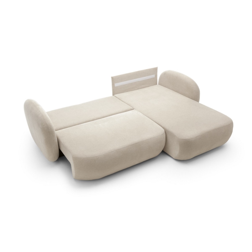 Sofá esquinero cama con almacenamiento OLBIA derecha beige