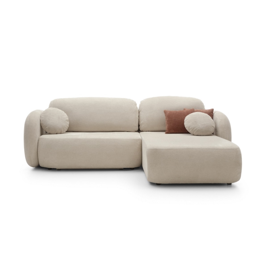 Sofá esquinero cama con almacenamiento OLBIA derecha beige