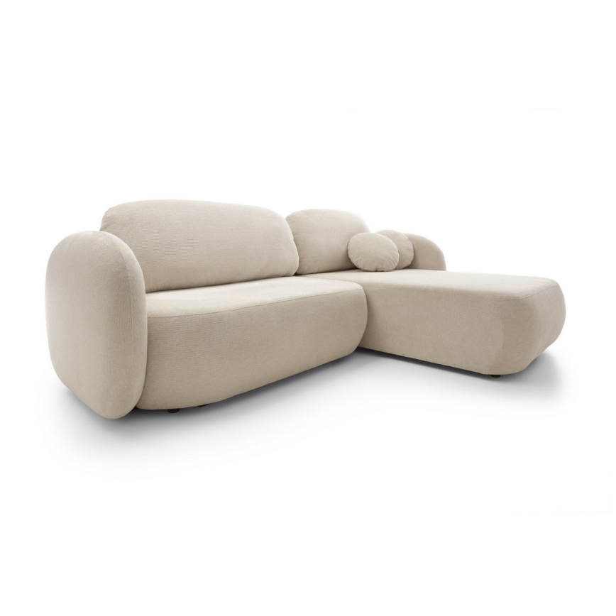 Sofá esquinero cama con almacenamiento OLBIA derecha beige