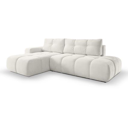 Sofá esquinero tapizado convertible en cama con espacio de almacenamiento en L ALMADA, izquierdo, beige
