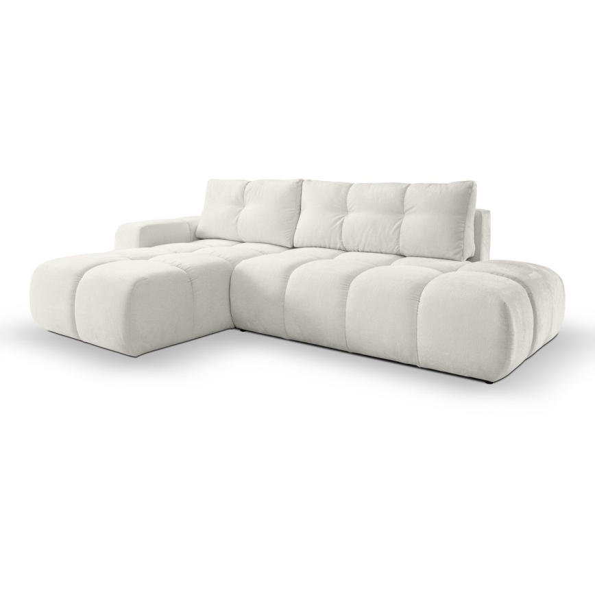 Sofá esquinero tapizado convertible en cama con espacio de almacenamiento en L ALMADA, izquierdo, beige