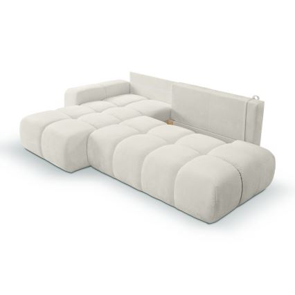 Sofá esquinero tapizado convertible en cama con espacio de almacenamiento en L ALMADA, izquierdo, beige
