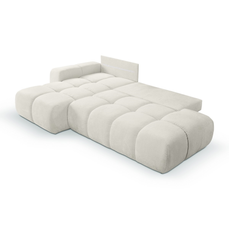 Sofá esquinero tapizado convertible en cama con espacio de almacenamiento en L ALMADA, izquierdo, beige