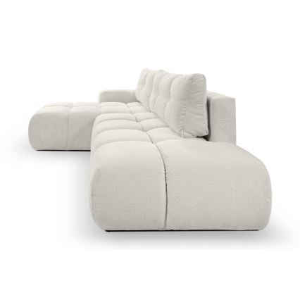 Sofá esquinero tapizado convertible en cama con espacio de almacenamiento en L ALMADA, izquierdo, beige