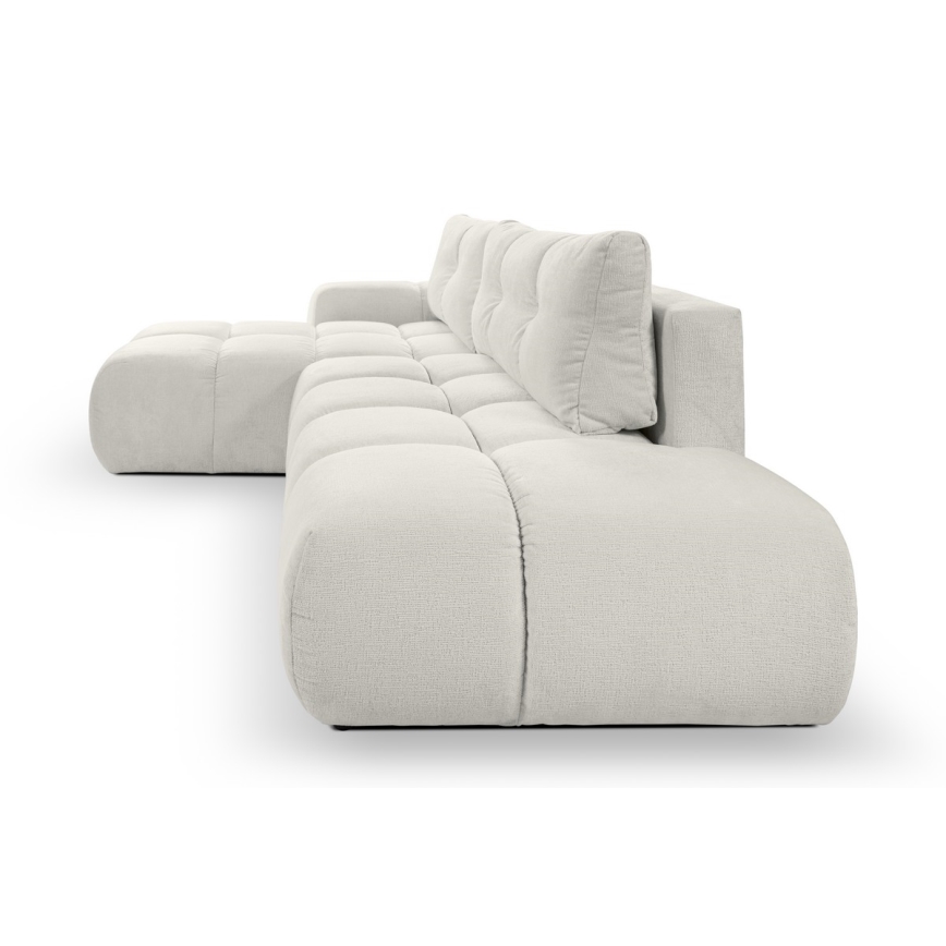 Sofá esquinero tapizado convertible en cama con espacio de almacenamiento en L ALMADA, izquierdo, beige