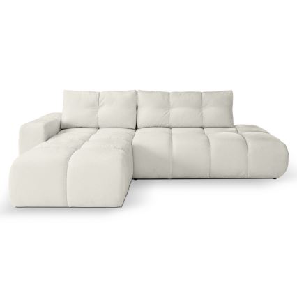 Sofá esquinero tapizado convertible en cama con espacio de almacenamiento en L ALMADA, izquierdo, beige