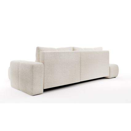 Sofá cama esquinero tapizado con espacio de almacenamiento en L ALMADA, configuración derecha, beige claro