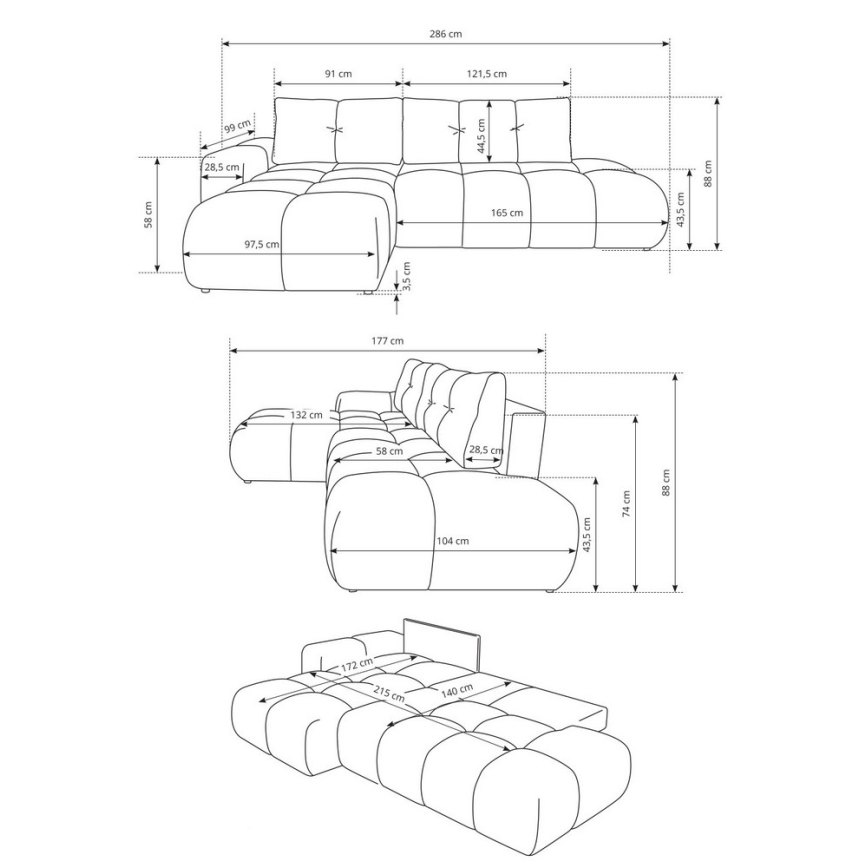 Sofá cama esquinero tapizado con espacio de almacenamiento en L ALMADA, configuración derecha, beige claro