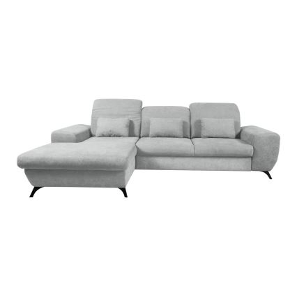 Sofá cama esquinero tapizado en forma de L ALTA, con arcón de almacenaje, versión izquierda, gris