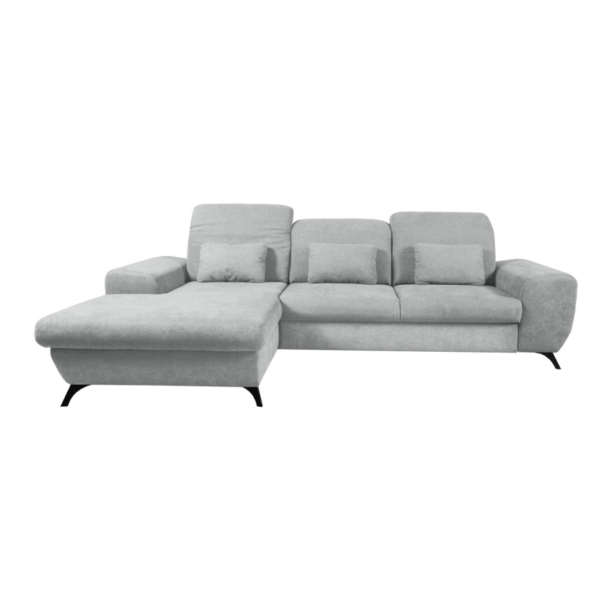 Sofá cama esquinero tapizado en forma de L ALTA, con arcón de almacenaje, versión izquierda, gris