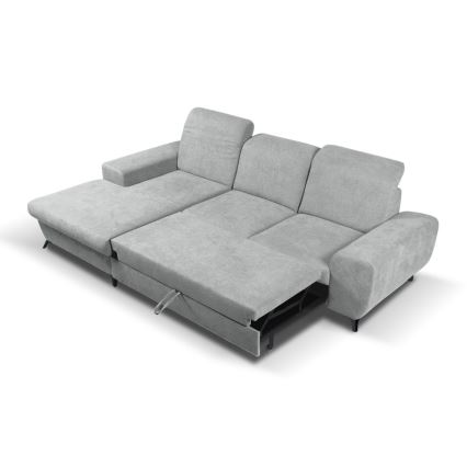 Sofá cama esquinero tapizado en forma de L ALTA, con arcón de almacenaje, versión izquierda, gris