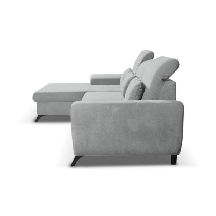 Sofá cama esquinero tapizado en forma de L ALTA, con arcón de almacenaje, versión izquierda, gris