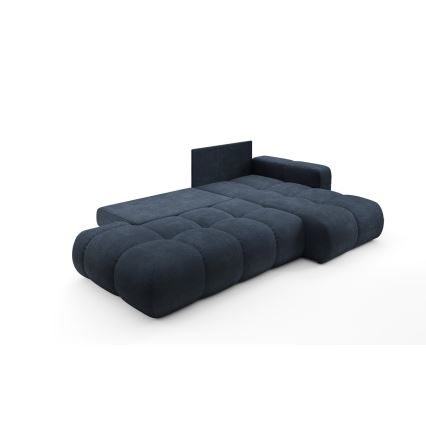 Sofá esquinero tapizado ALMADA en L, convertible en cama, con arcón de almacenaje, orientación derecha — azul