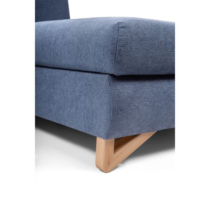 Sofá esquinero tapizado en L, convertible en cama, con arcón de almacenamiento AVESTA, orientación derecha, azul