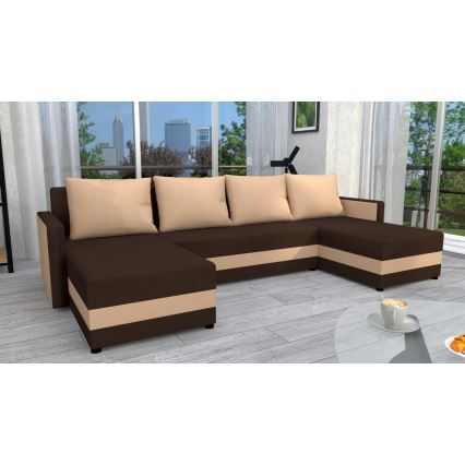 Sofá esquinero universal tapizado y convertible en forma de U BRISTOL marrón/beige