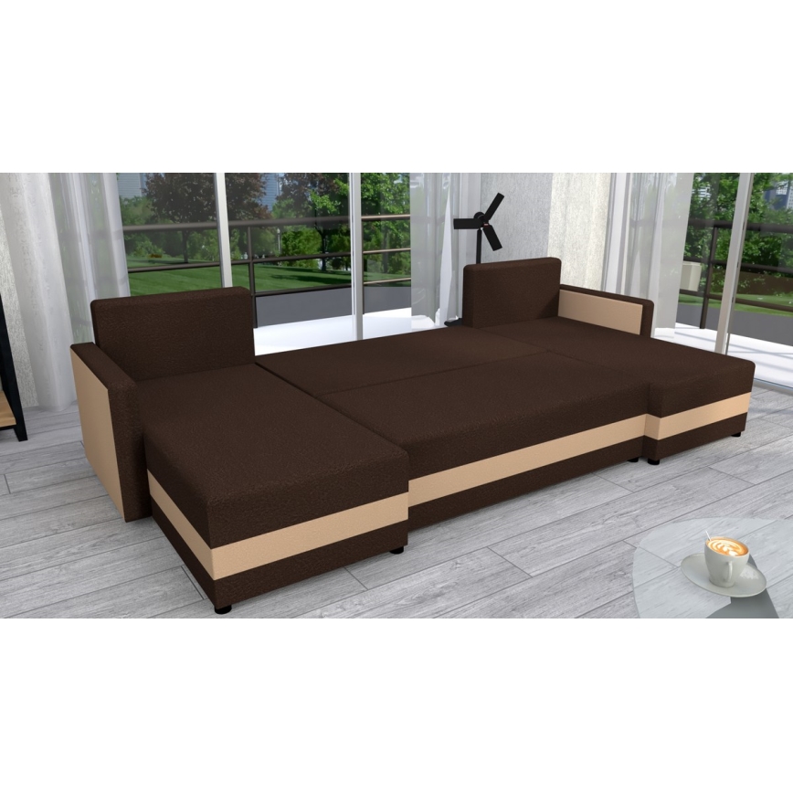Sofá esquinero universal tapizado y convertible en forma de U BRISTOL marrón/beige