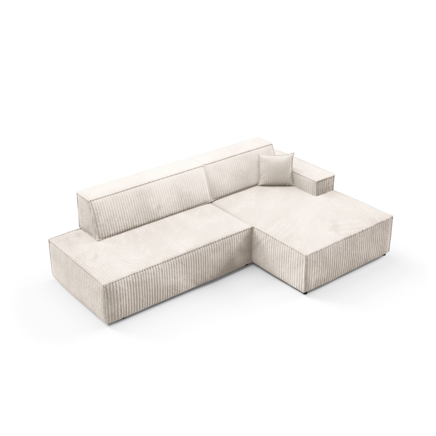 Sofá esquinero extensible en forma de L TERAMO con almacenamiento, lado derecho, color beige