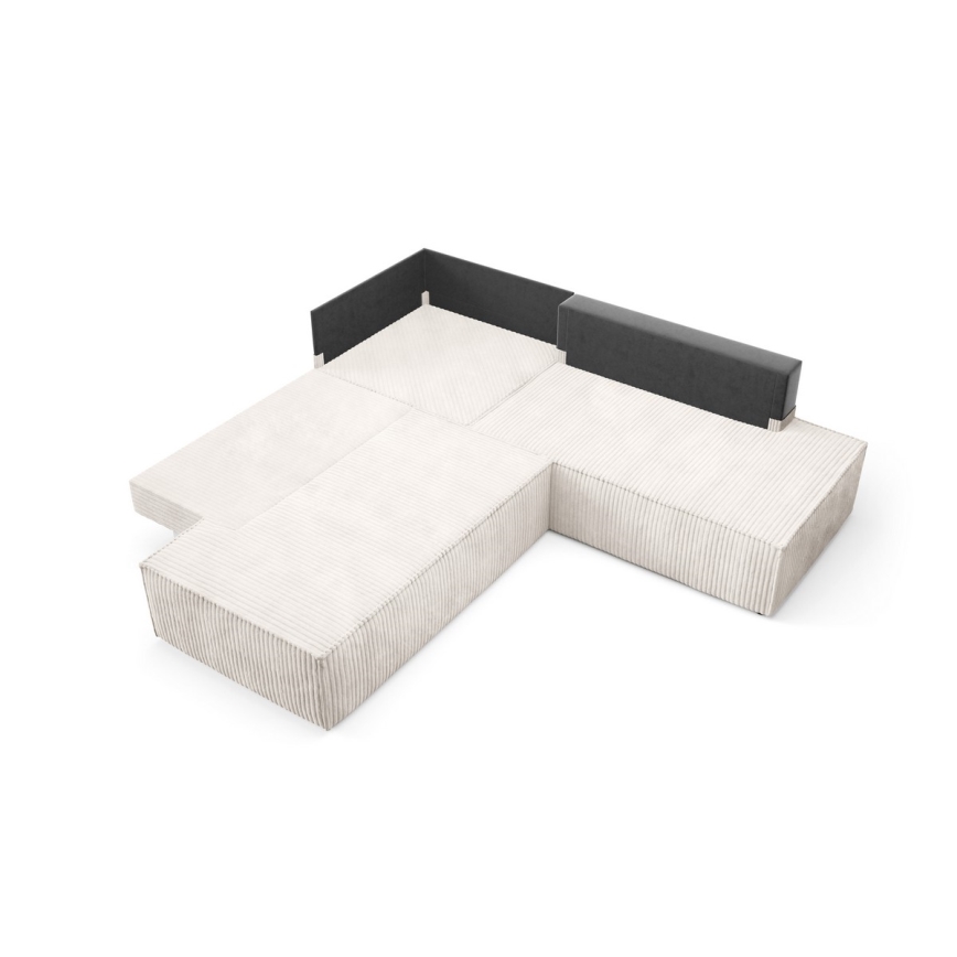 Sofá esquinero extensible en forma de L TERAMO con almacenamiento, lado derecho, color beige