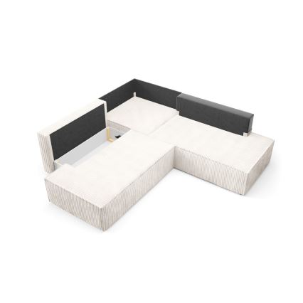Sofá esquinero extensible en forma de L TERAMO con almacenamiento, lado derecho, color beige