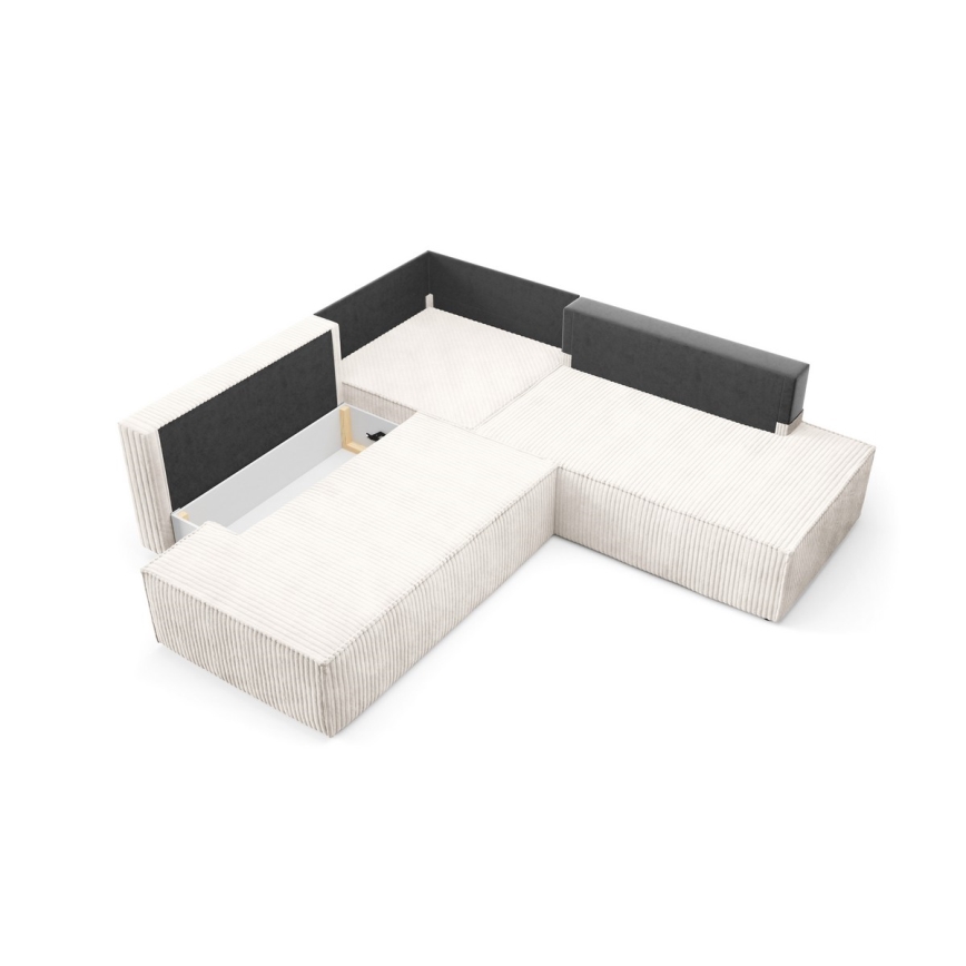 Sofá esquinero extensible en forma de L TERAMO con almacenamiento, lado derecho, color beige