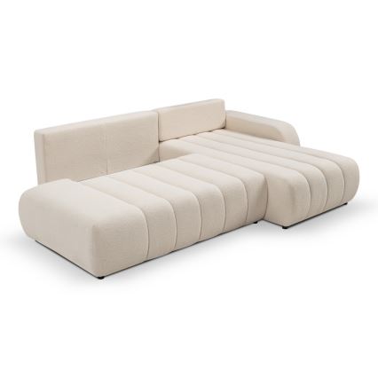 Sofá esquinero convertible en cama con arcón de almacenaje en L DESIO, orientación derecha, beige