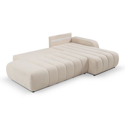 Sofá esquinero convertible en cama con arcón de almacenaje en L DESIO, orientación derecha, beige